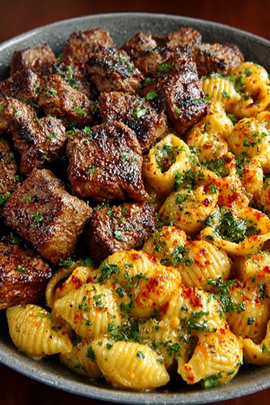 Cajun Steak Bites and Cheesy Garlic Shells Skillet image 2