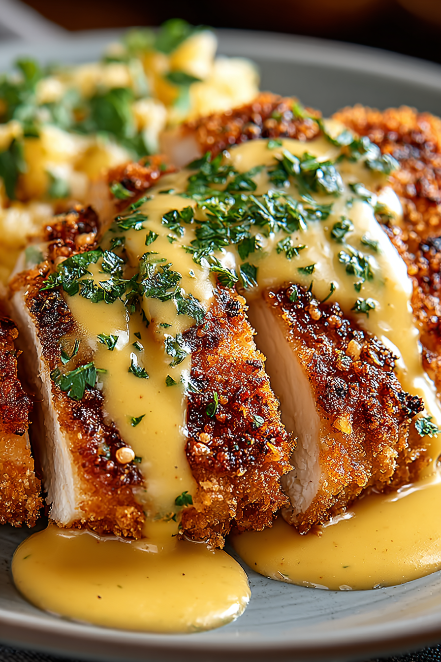 Pretzel Chicken with Mustard-Cheddar Sauce image 2
