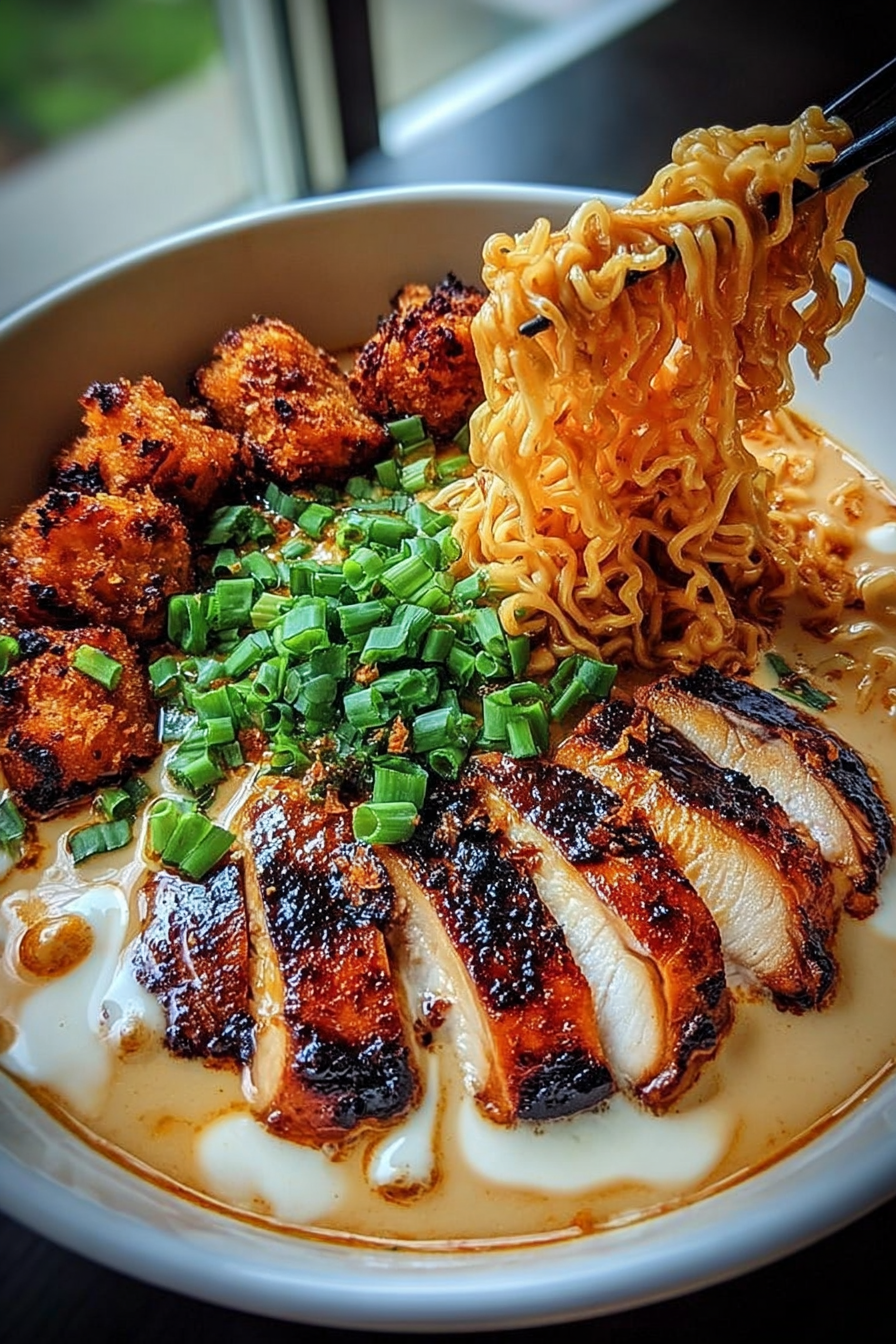 Fiery Chicken Ramen with Creamy Garlic Sauce image 2