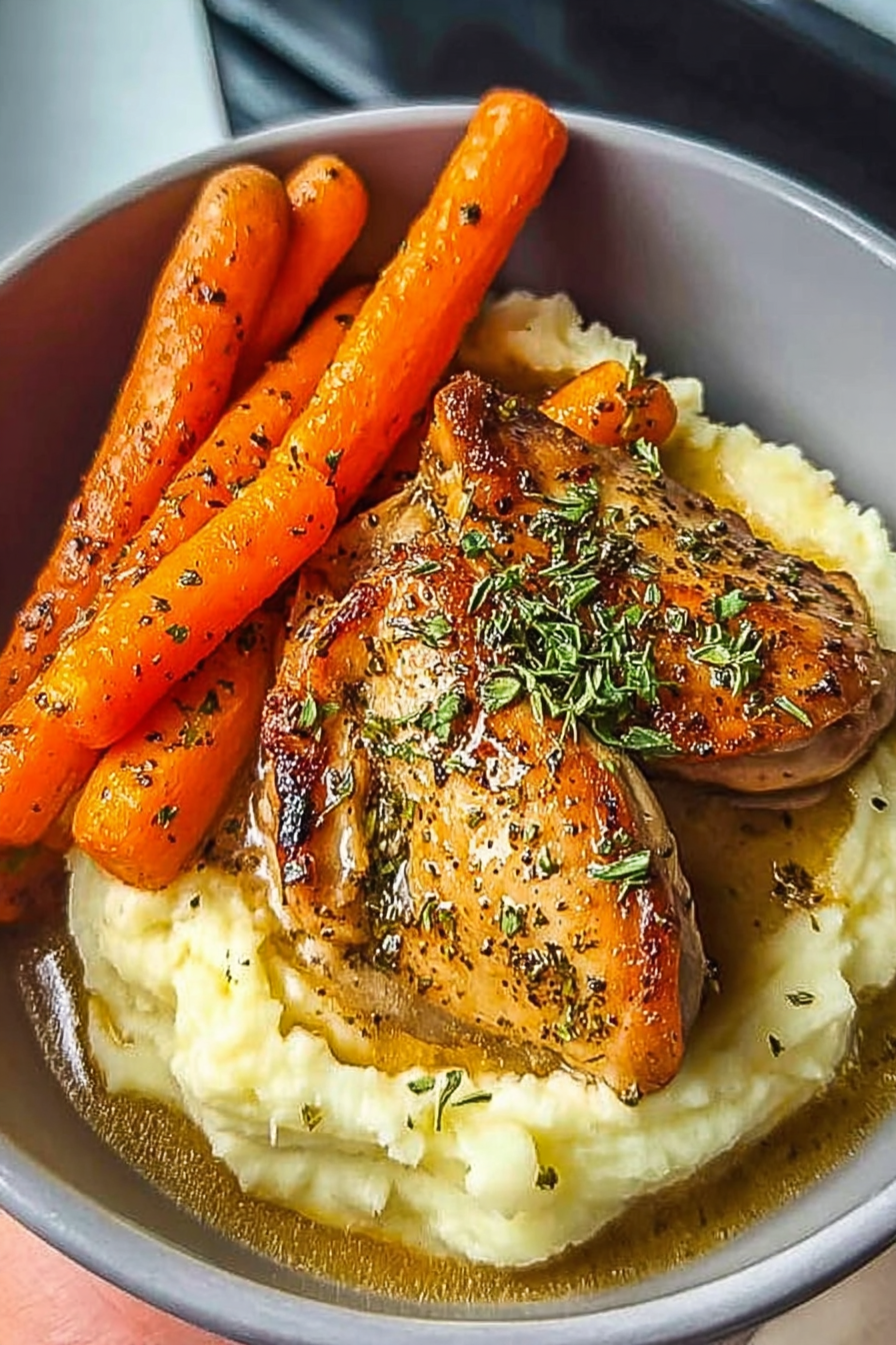 Garlic Herb Chicken with Creamy Mash & Roasted carrots image 2