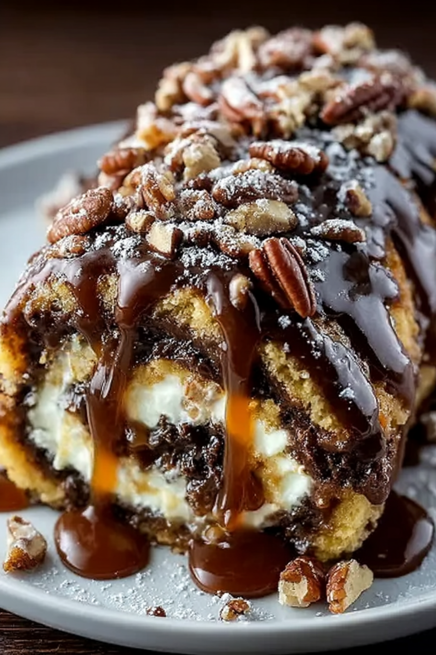 Gooey Chocolate Caramel Turtle Cake Roll image 2