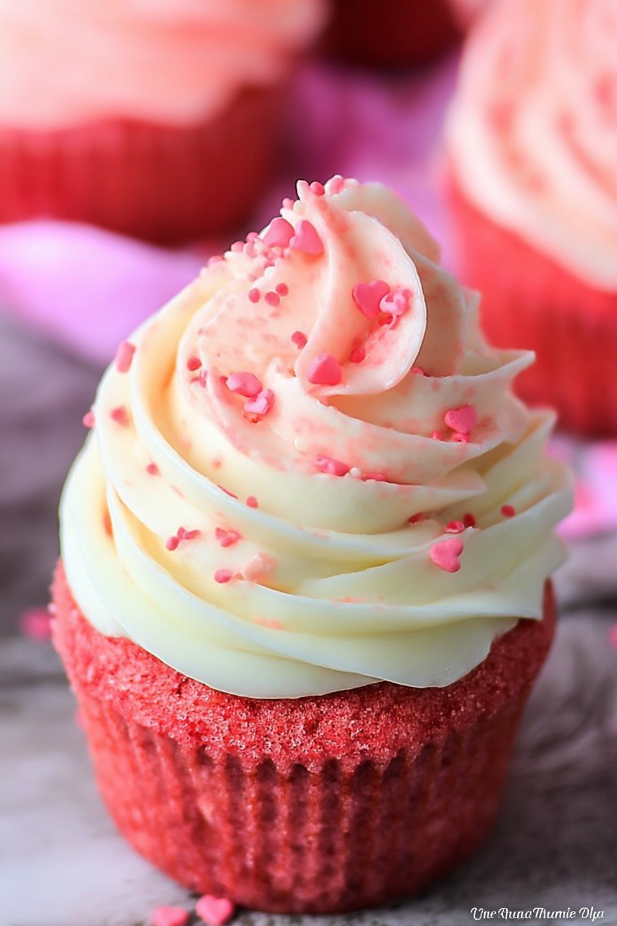 Pink Velvet Cupcakes with Vanilla Buttercream Frosting image 2
