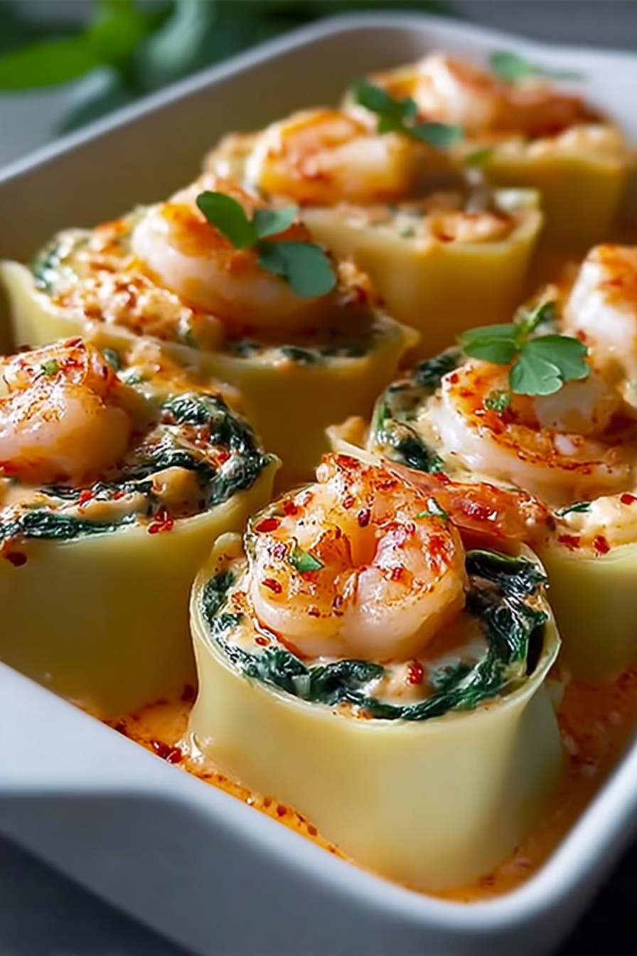 Shrimp and Spinach Stuffed Pasta Rolls with Roasted Red Pepper Cream: An Incredible 7-Step Recipe image 2