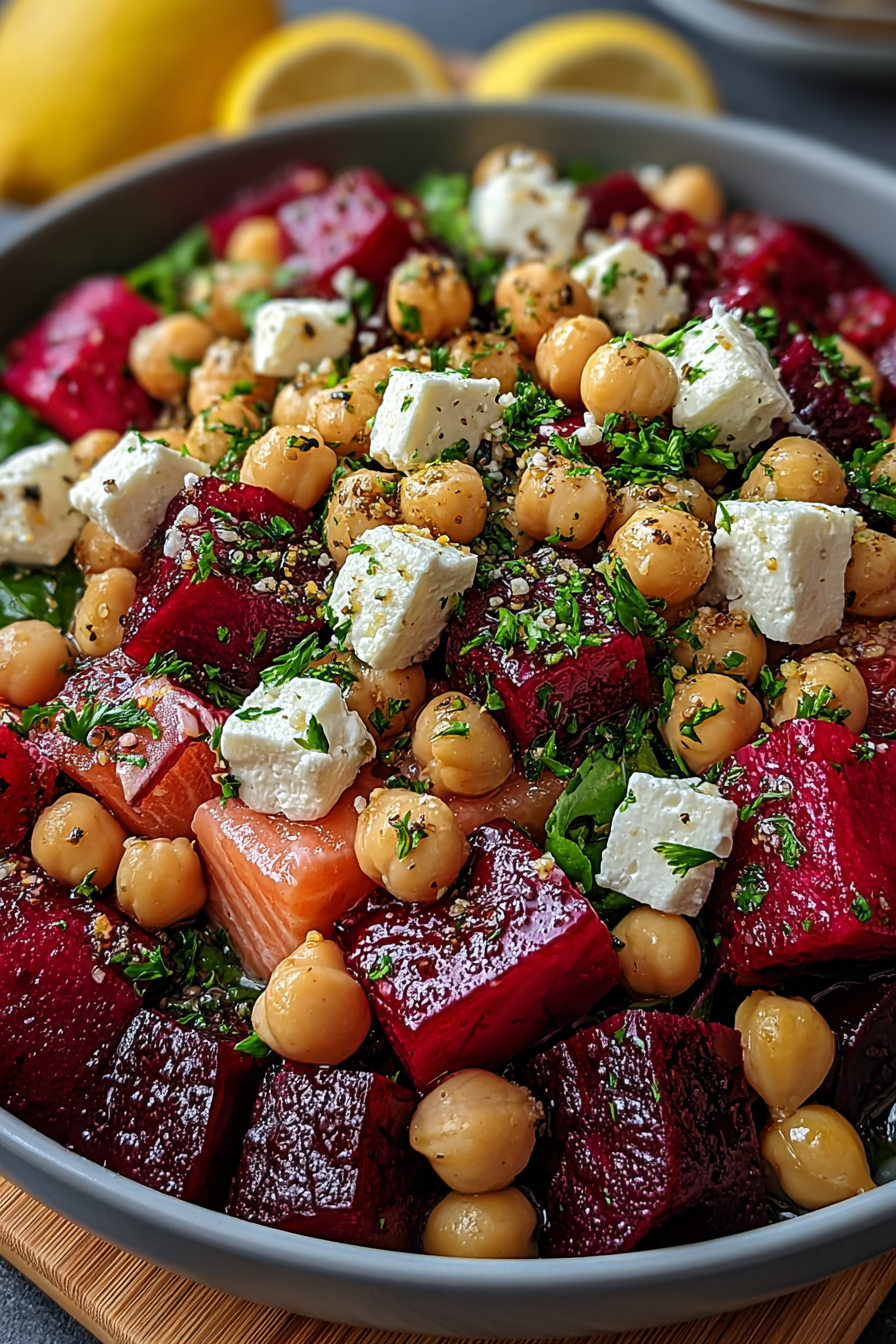 Chickpea Beet Feta Salad with Lemon-Garlic Vinaigrette – A Vibrant & Flavorful Delight image 2