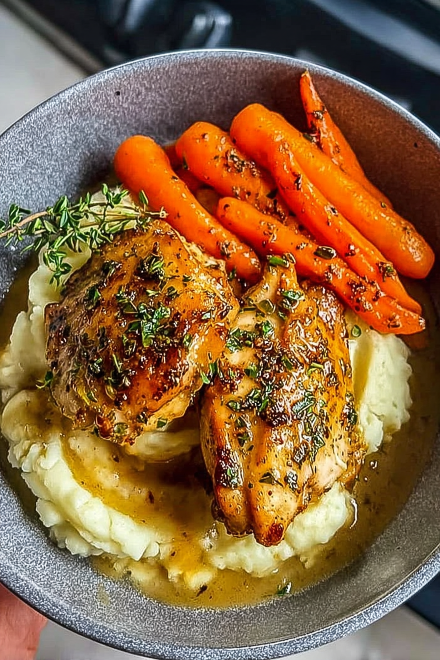 Garlic Herb Chicken with Creamy Mash & Roasted carrots image 2