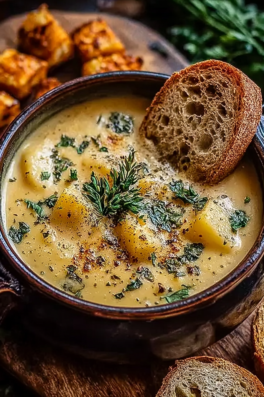 Hearty Cheddar Garlic Herb Potato Soup Recipe image 2
