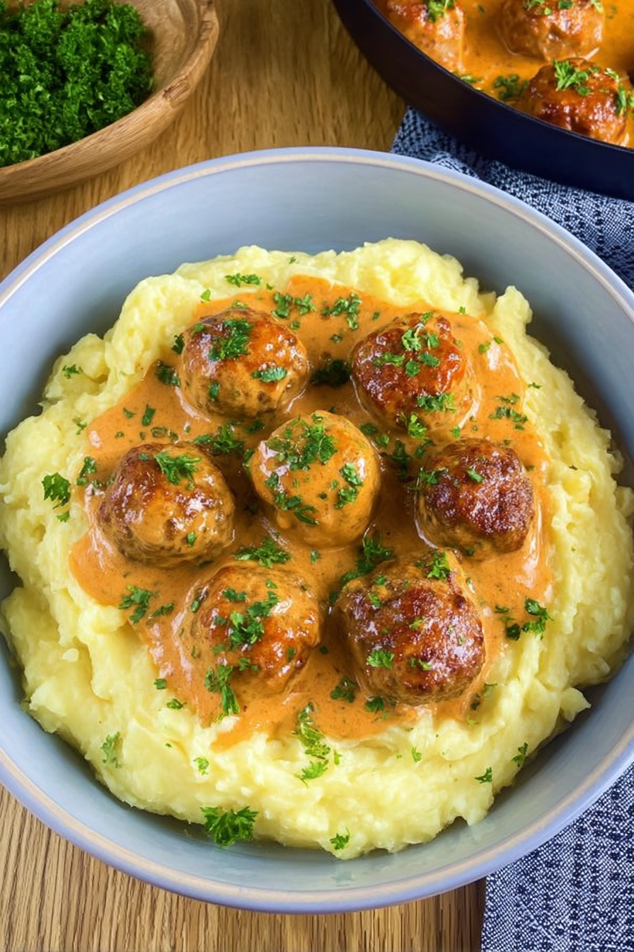 Meatballs in creamy sauce with mashed potatoes image 2
