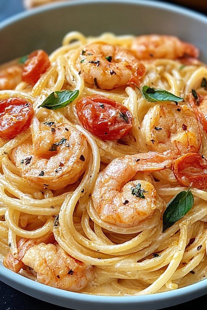Spaghetti with shrimp in cream cheese sauce image 2