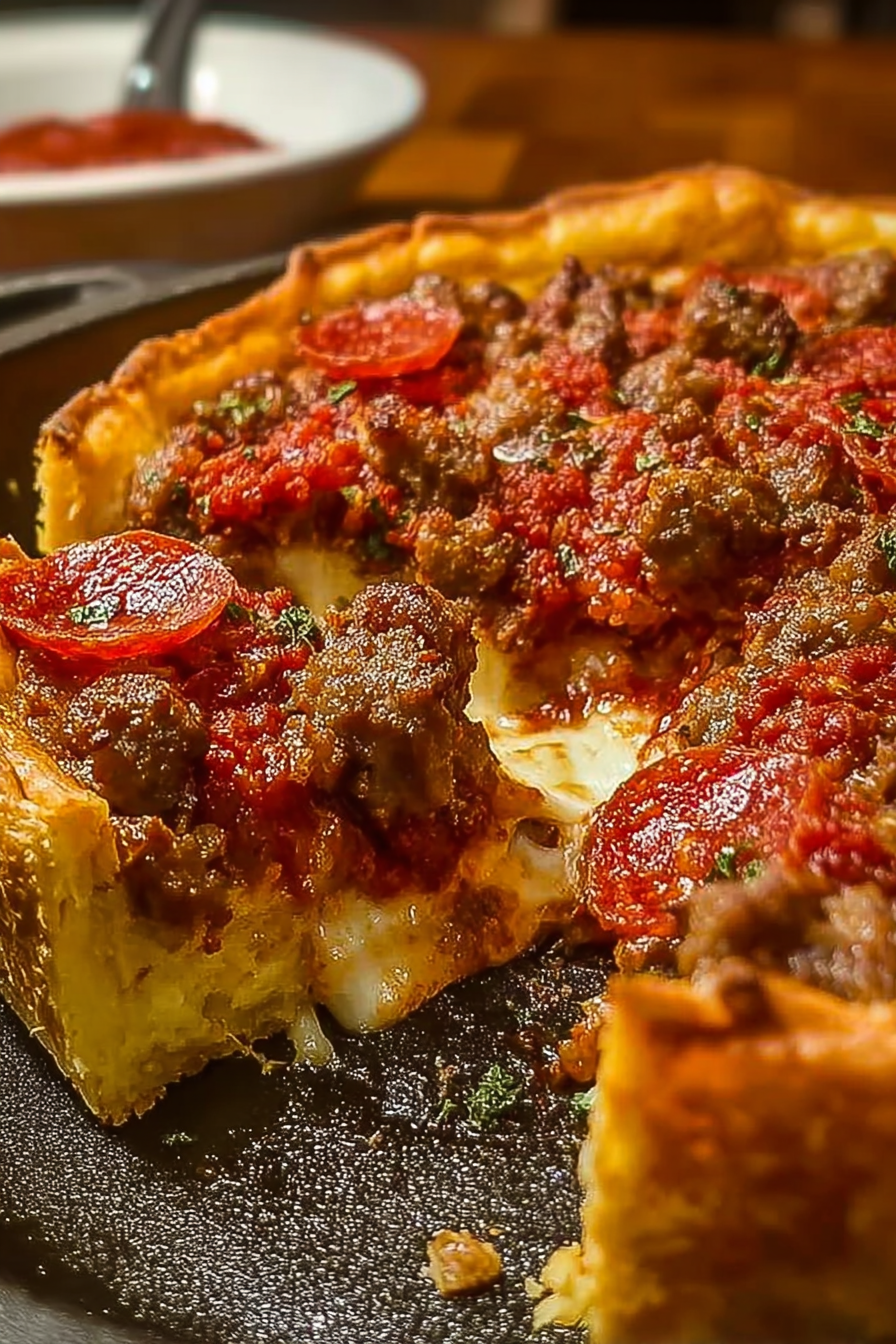 Ultimate deep-dish chicken hamburger chicken sausage chicken pepperoni pie recipe image 2