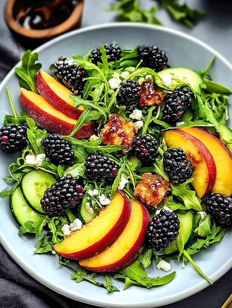 Blackberry Peach Arugula Salad with Honey Lime Dressing image 2