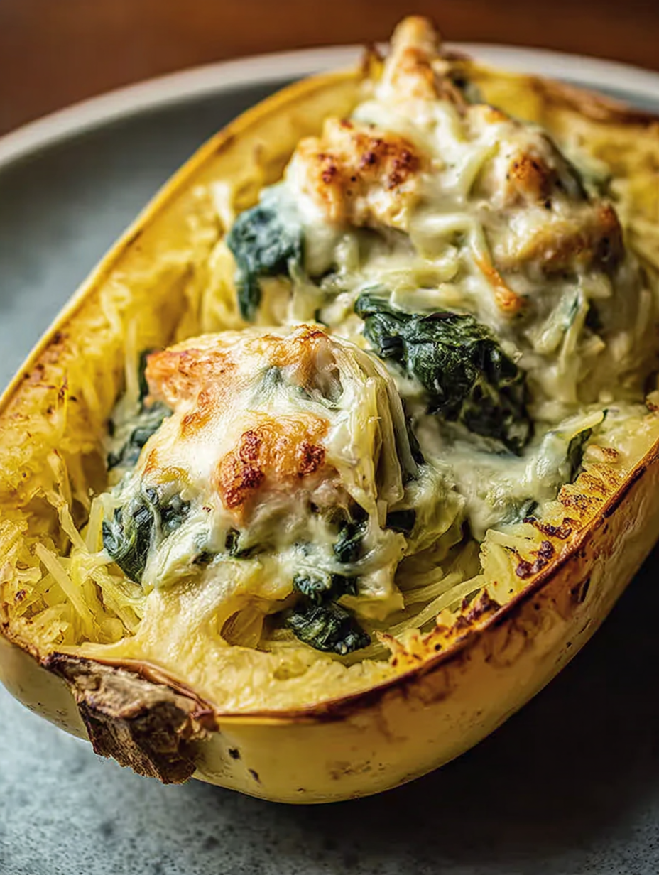 Rich Spinach Artichoke Spaghetti Squash - Alrightwithme image 2