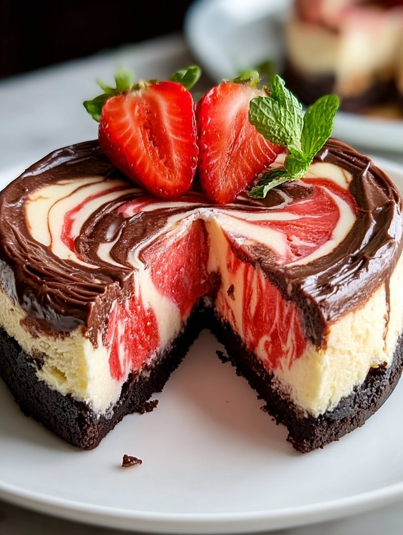 Chocolate Strawberry Swirl Cheesecake image 2