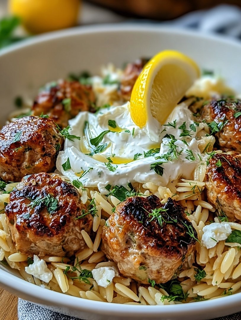 Greek Meatballs & Lemon Orzo with Feta Cream image 2