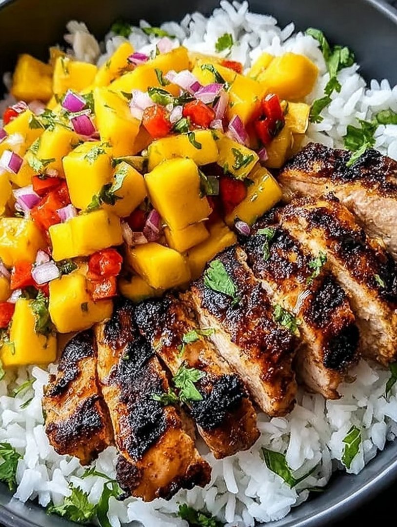 Jerk Chicken Bowls with Mango Salsa and Coconut Rice image 2